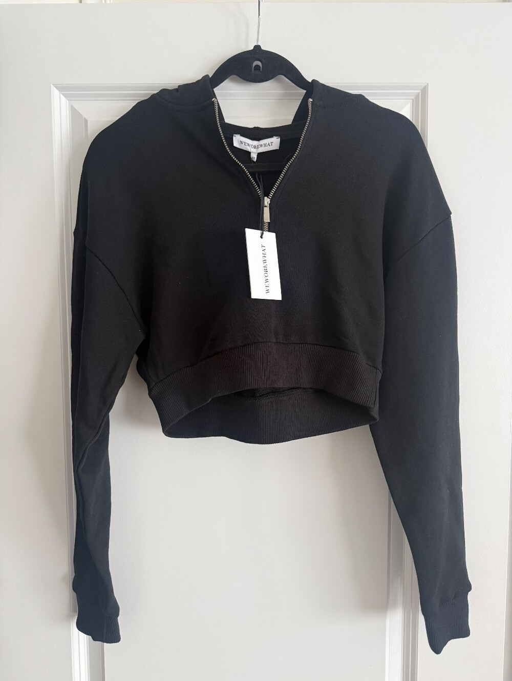 WeWoreWhat Black Cropped Half-Zip Hoodie Top - Picture 3 of 9
